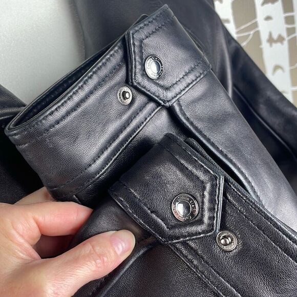 Calvin Klein Black Leather Bomber Jacket L - Picture 6 of 10